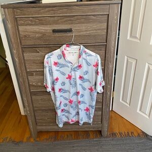 Salt Life Men's Tropical Print Polo Shirt - White and Blue